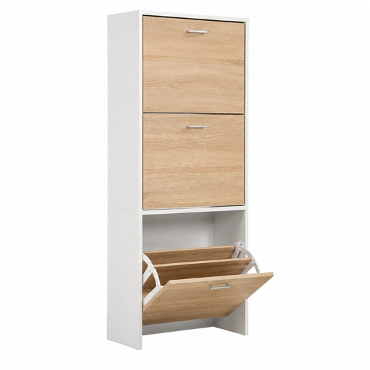 meuble-a-chaussures-moderne-4-abattants-rangement-pour-24-paires-bois-clair-et-blanc-tkvkbq1349dy